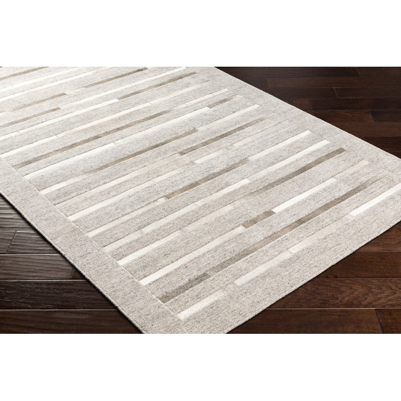 Tapis rayé fabriqué à la main Giselle en gris / blanc / brun, Rectangle 8 pi x 10 pi