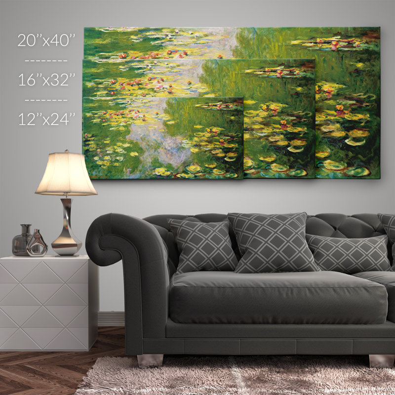 "Les nymphéas" by Claude Monet, reproduction d'art encadrée, H 20 po x l 40 po, Toile tendue