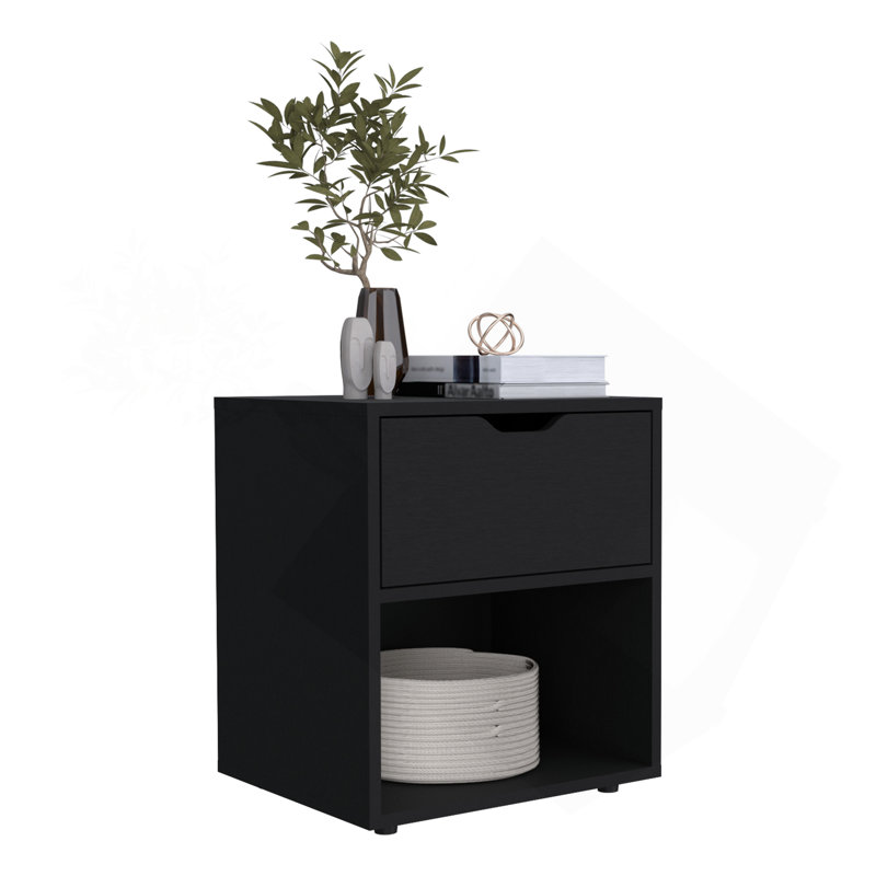 19.7" High Nightstand End Table With Open Shelf,Black, Black