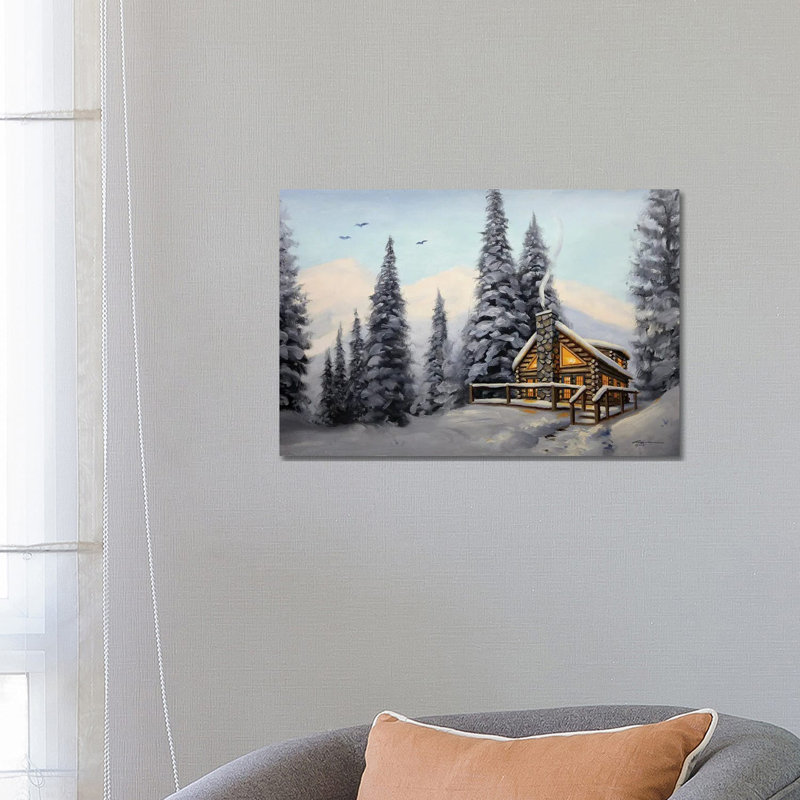 Cabin With Evergreens At Daylight by D. "Rusty" Rust - Wrapped Canvas Gallery-Wrapped Canvas Giclée