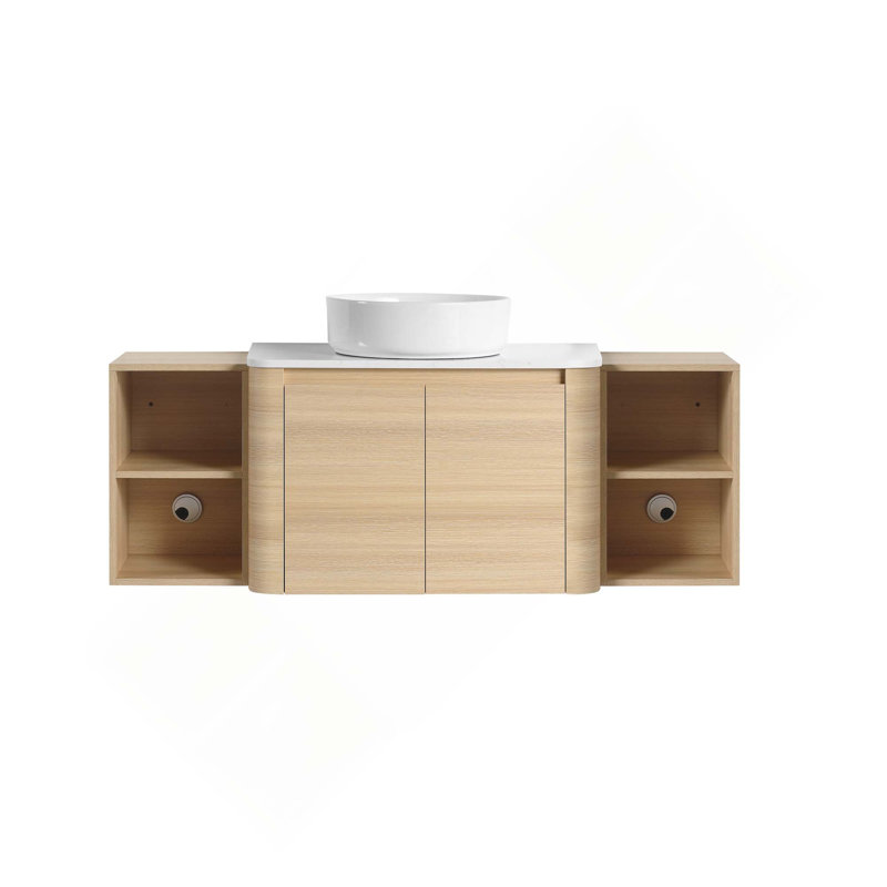 Meuble-lavabo mural 54 po avec lavabo d'art en céramique et 2 tablettes de rangement, 2 portes à fermeture en douceur, emballage KD