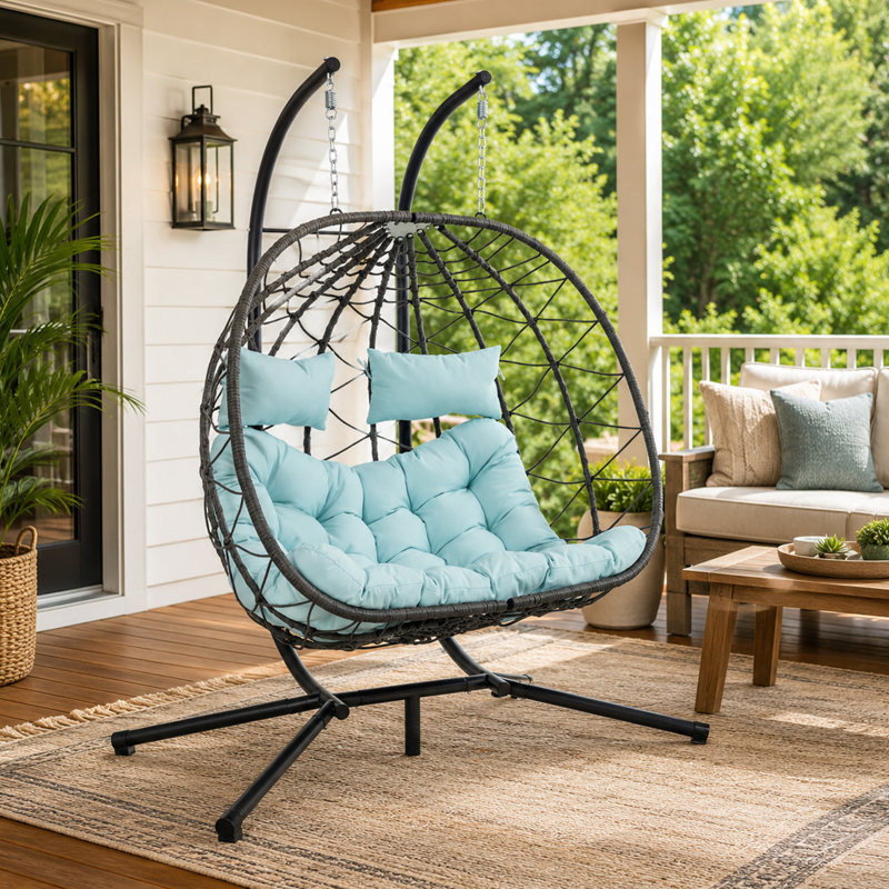 Fauteuil à œufs suspendu pour 2 personnes avec support, Bleu