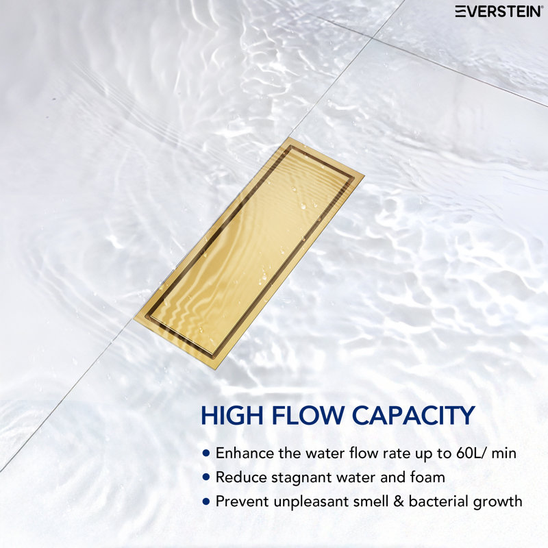 12" W Linear Grid Shower Drain, Brushed Gold
