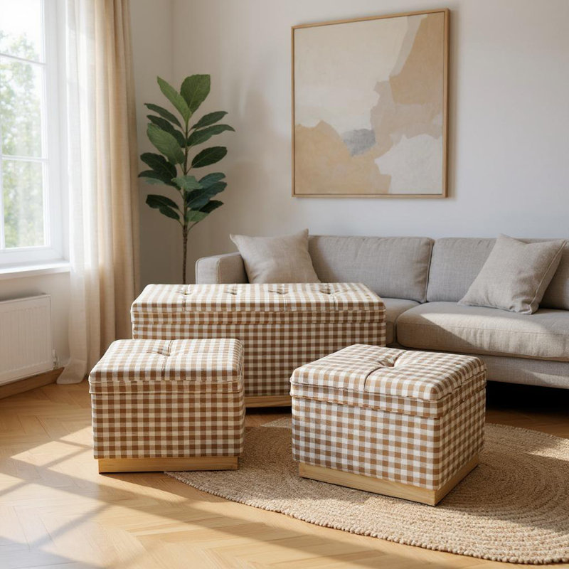 Hanne 100cm Wide Rectangle Chequered Standard Ottoman with Storage