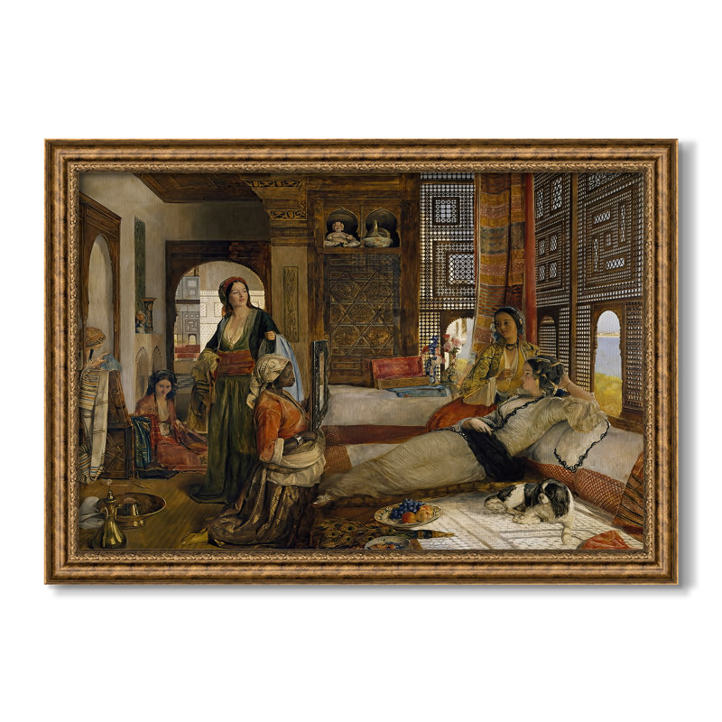The Harem, 1876 - John Frederick Lewis - Toile encadrée sur mesure, 24x34 INNER SIZE, Framed Canvas, Venetian Bronze Relief