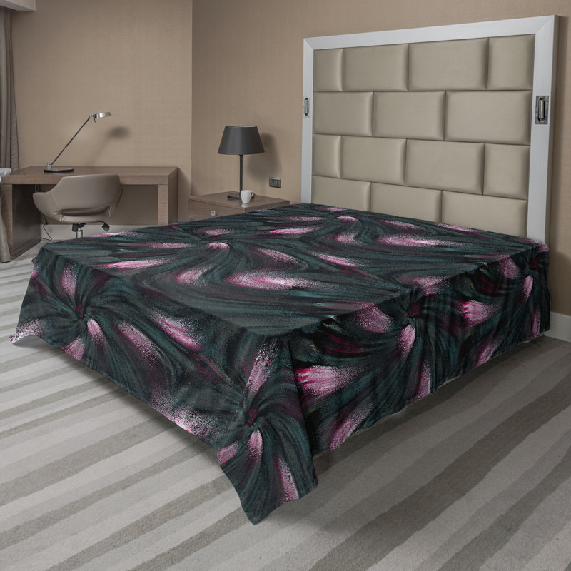 Drap plat Ambesonne, Bleu sarcelle foncé, rose / abstrait, Drap plat de taille très grand