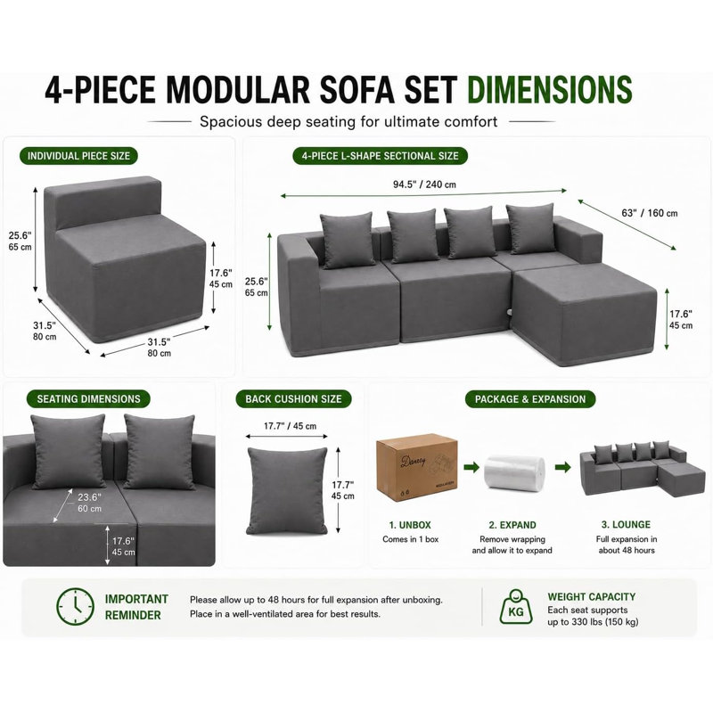 Ensemble de canapé modulaire d'extérieur en forme de L, Single Back Cushion