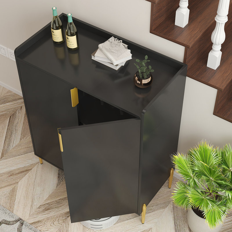 2 Doors Home Wine Bar Cabinet With Wine Rack & Adjustable Storage Shelf, Modern Sideboard With Soft-Closing Hinge, Dinning Room Buffet Cabinet, Liquor Cabinet Kitchen, Living Room Coffee Cart BLACK