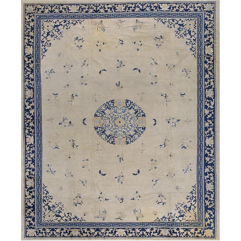 Tapis rectangulaire en laine noué à la main - ivoire chinois
