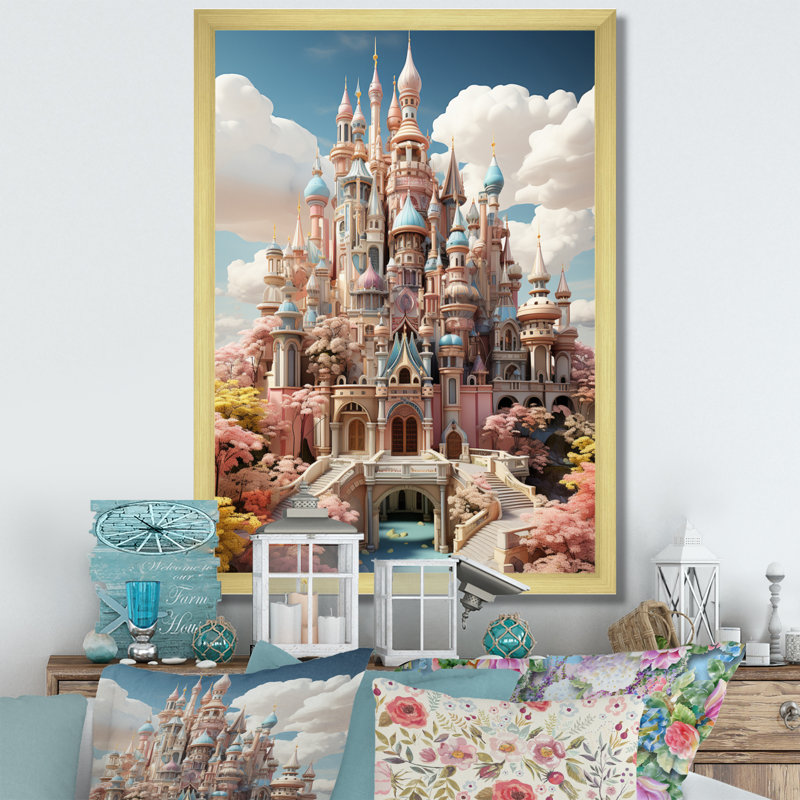 «Fayia Castles Whimsical Wonder Pastel V», reproduction, Encadrement doré, H 32 po x l 24 po x P 1 po