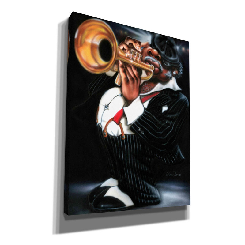 «Jazzman Papa Joe» par Leonard Jones, art mural sur toile, H 16 po x l 12 po x P 0,75 po