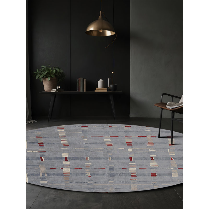 Machine Washable Gray Area Rug, Round 3'