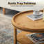 Table basse ronde Boho avec tablette de rangement et garniture perlée, table d'appoint à 2 niveaux pour un salon confortable et fonctionnel