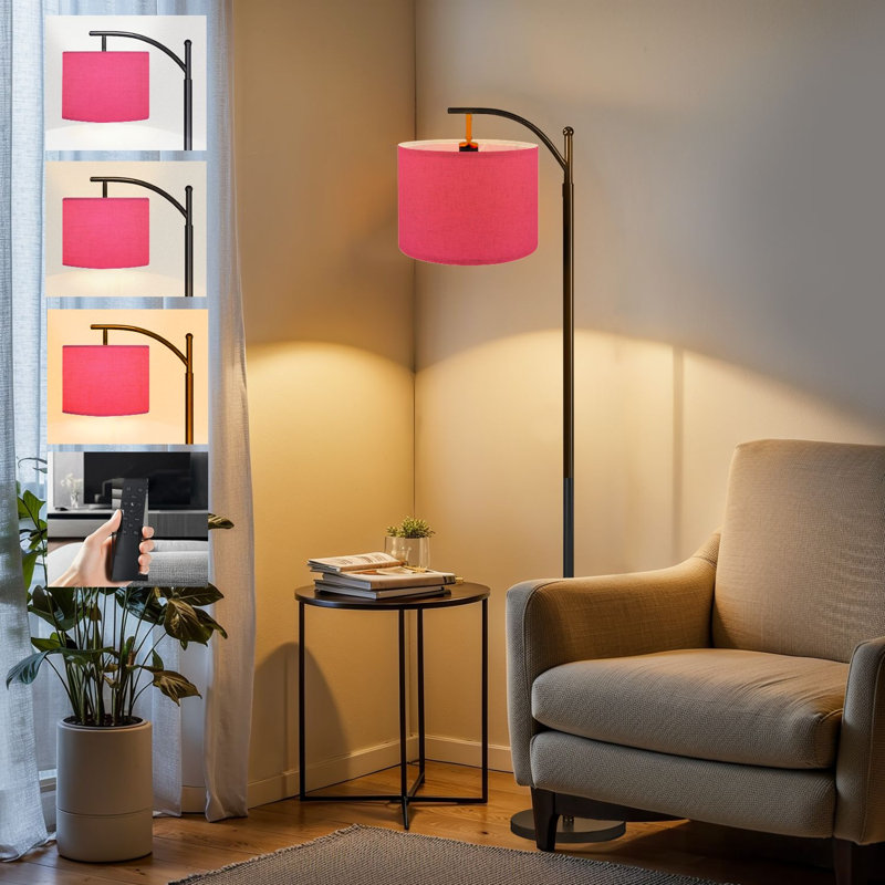  Arc Floor Lamp sweet pink felt abstract fibers Tall Modern Standing Lamp LED Adjustable Linen Lampshade 3 Color Temperatures