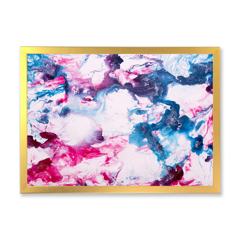 Art liquide et marbre rose et bleu - peinture sur toile, H 31,5 po x l 41,5 po x P 1,5 po, Cadre doré