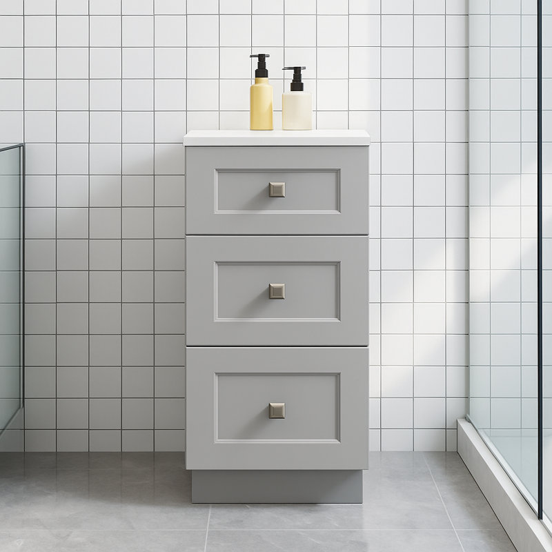 Armoire de salle de bain 18 po à 3 tiroirs Shaker, Shaker gris clair