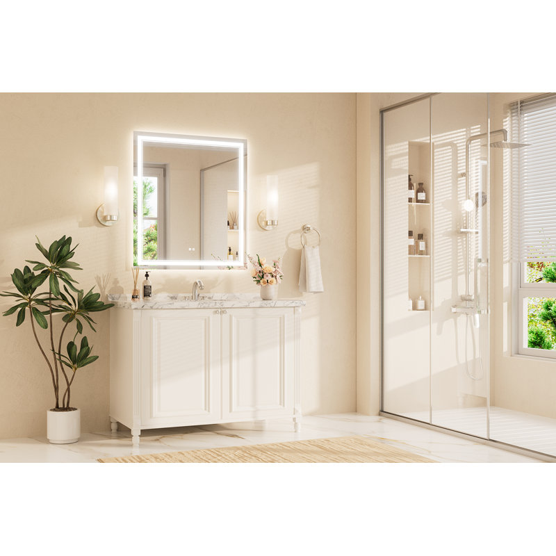 Miroir de salle de bain à DEL avant et rétro-éclairé, 3 lumières à intensité variable et miroir en verre trempé anti-buée
