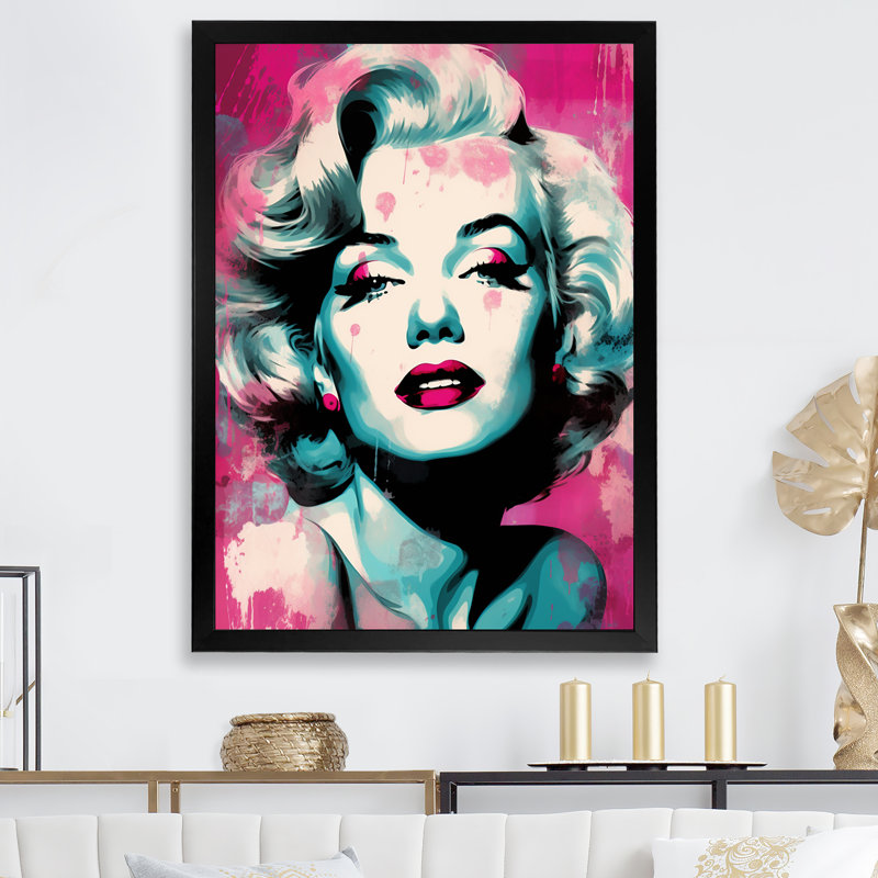 Magenta Monroe Popart Portrait - femme, impression d'art mural_105801, H 20 po x l 12 po x P 1 po, Cadre photo noir