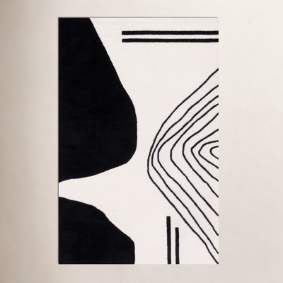 Felipe Ivory Black Hand-Woven Abstract Wool Rug
