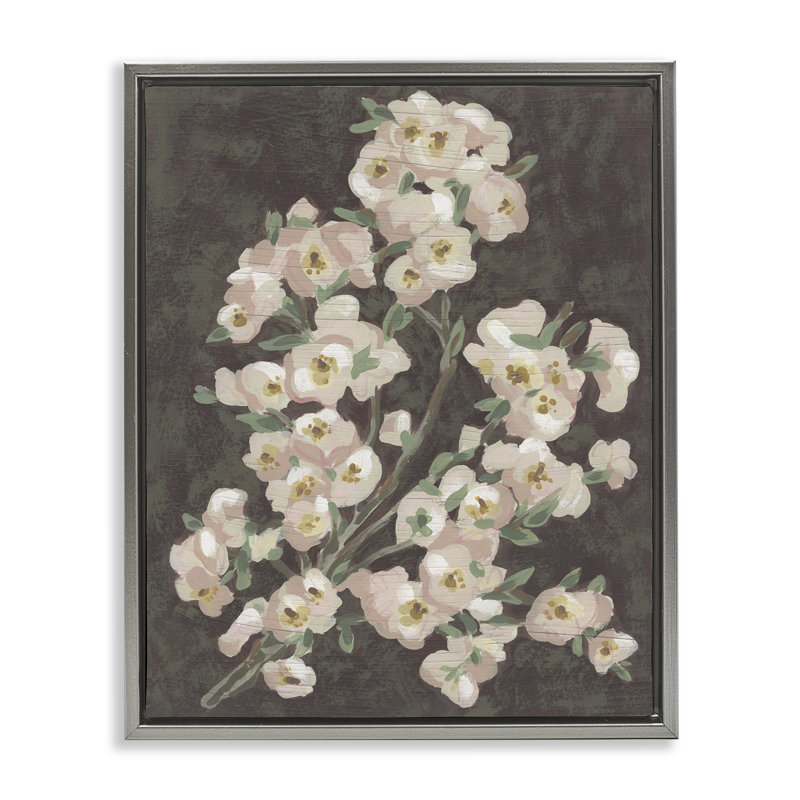 Branche sur toile encadrée flottante bourgogne, design par June Erica Vess, Cadre flottant gris lustré, H 21 po x l 17 po