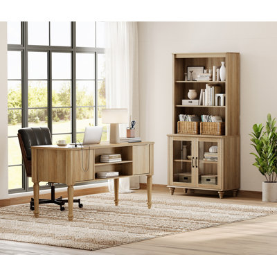 2 - Piece Office Set, 56" Executive Desk & Bookcase With Glass Doors