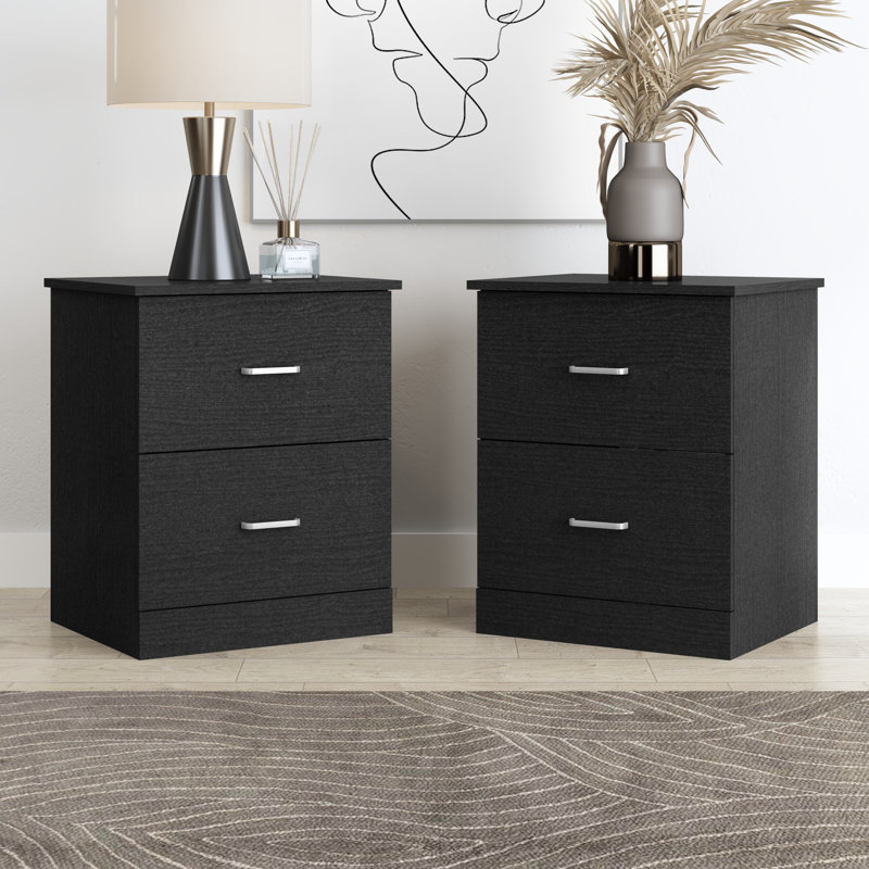 Allyannah 23.6" 2-Drawer Nightstand, Set of 2, Black Oak
