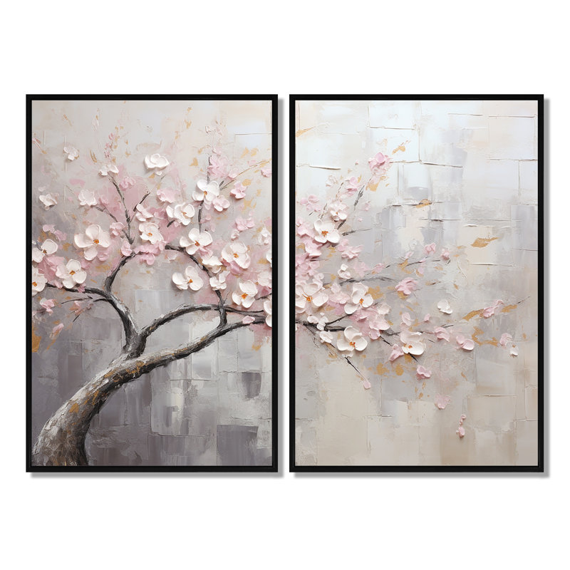 «Blossom Tree Whispers Of Pink I» - décoration murale rose, H 36 po x l 48 po, Noir