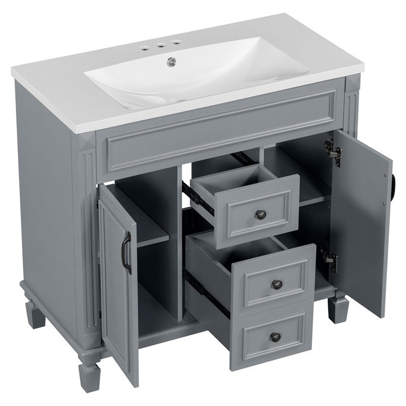 Meuble-lavabo 36 po avec lavabo supérieur, Gris