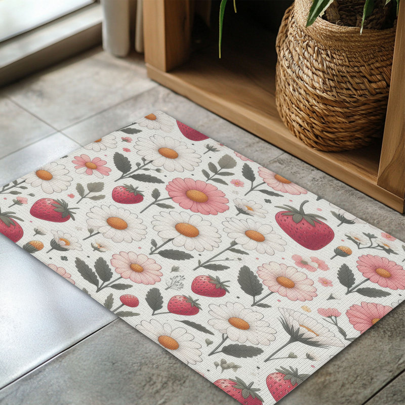 Tapis tressé Strawberry Flower Fields, Rectangulaire 3 pi x 5 pi