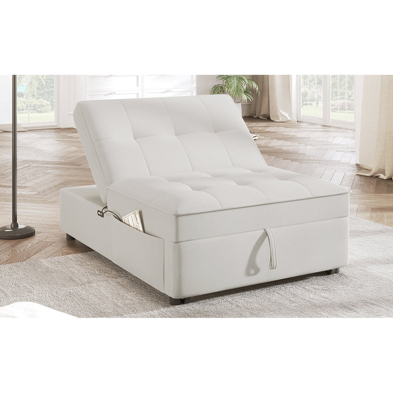 Lit convertible avec éponge à haute densité - Pochette latérale en lin blanc peu encombrante pour les petites pièces
