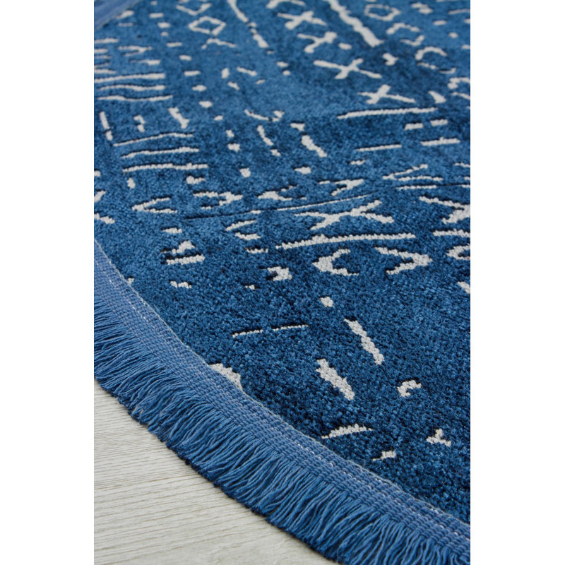 Crystallee Blue Moroccan Machine Made Cotton Polyester Non-Slip Area Rug, Rond 6 pi 6 po