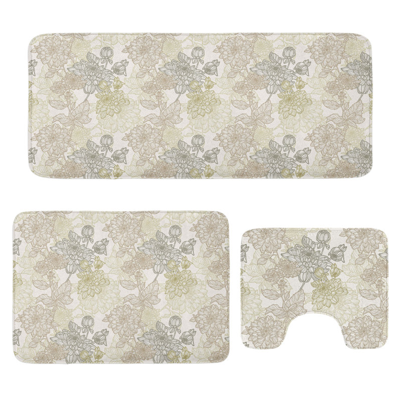  Ensemble de tapis de salle de bain rétro 3 pièces en U et tapis rectangulaires beige taupe