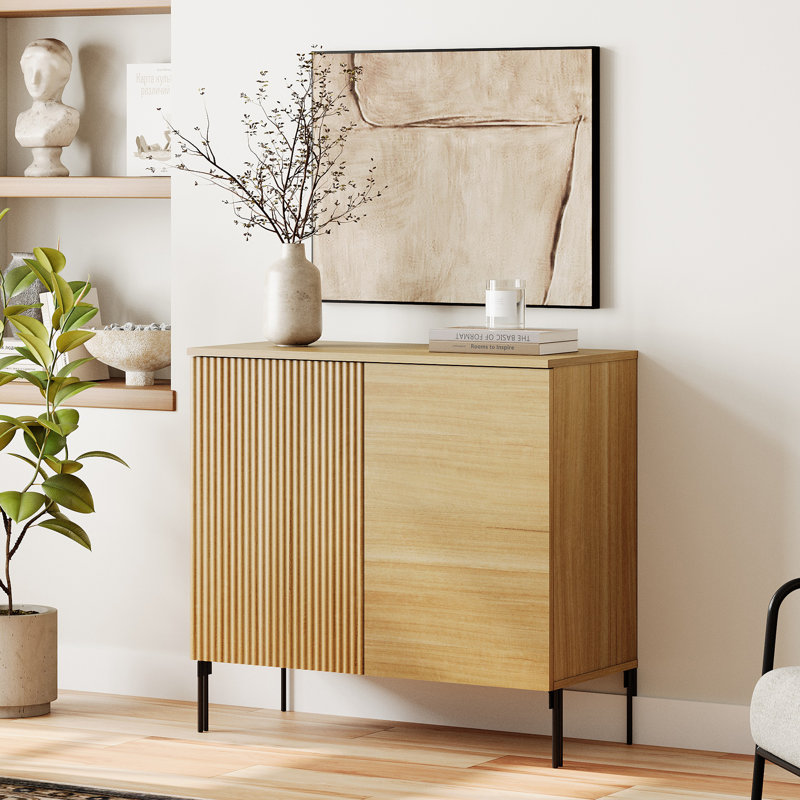 Armoire d'appoint 31,5 po avec tablettes réglables, armoire de rangement moderne avec portes Union Rustic, Chêne