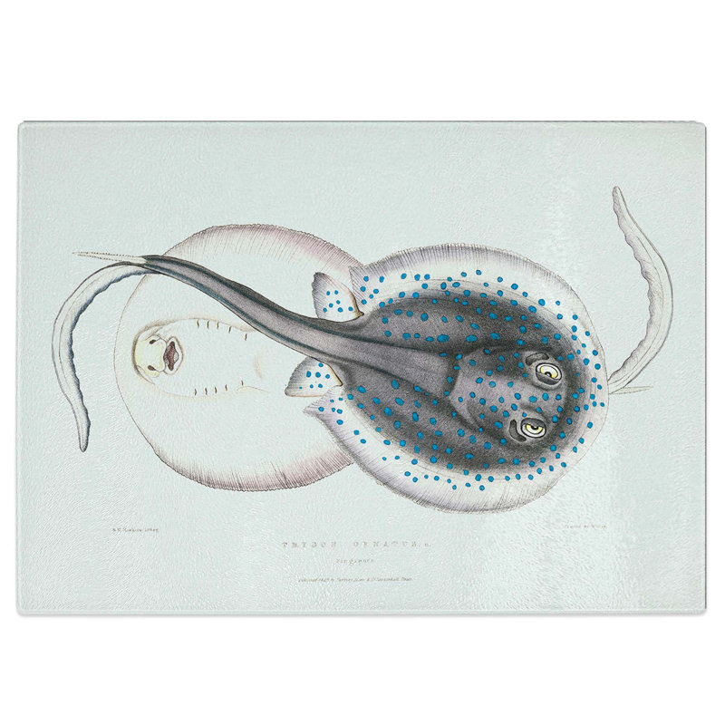 Tempered Glass Trygon Stingray Illustration by John Edward Gray Chopping Board, 28.5 cm W x 20 cm L
