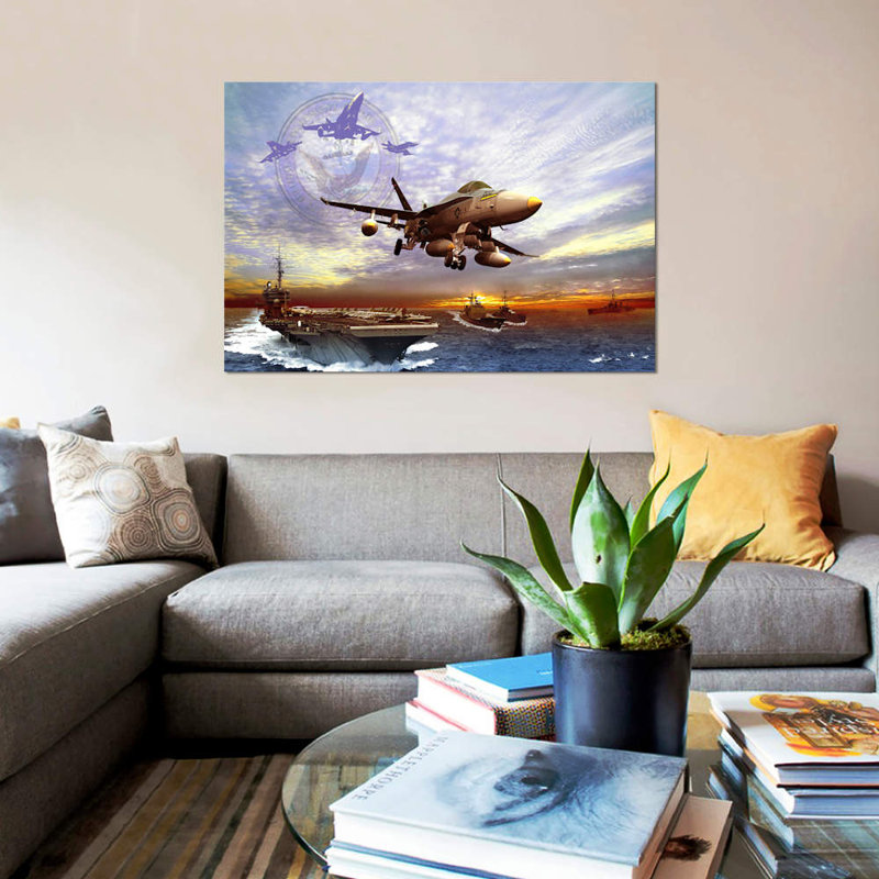 «F / A-18 Hornet décollant d'un porte-avions de la marine américaine», art textuel sur toile, H 12 po x l 18 po x P 1,5 po