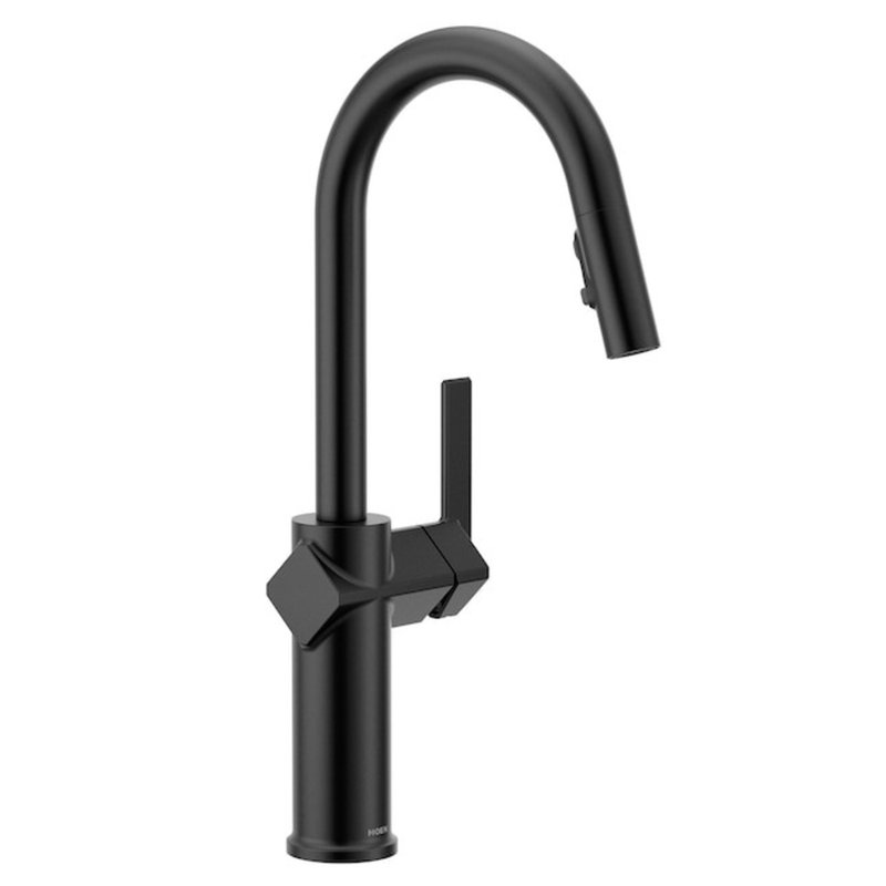 Robinet de cuisine à fixation sur comptoir à poignée simple avec douchette Moen Joric (plaque de pont incluse), Noir mat