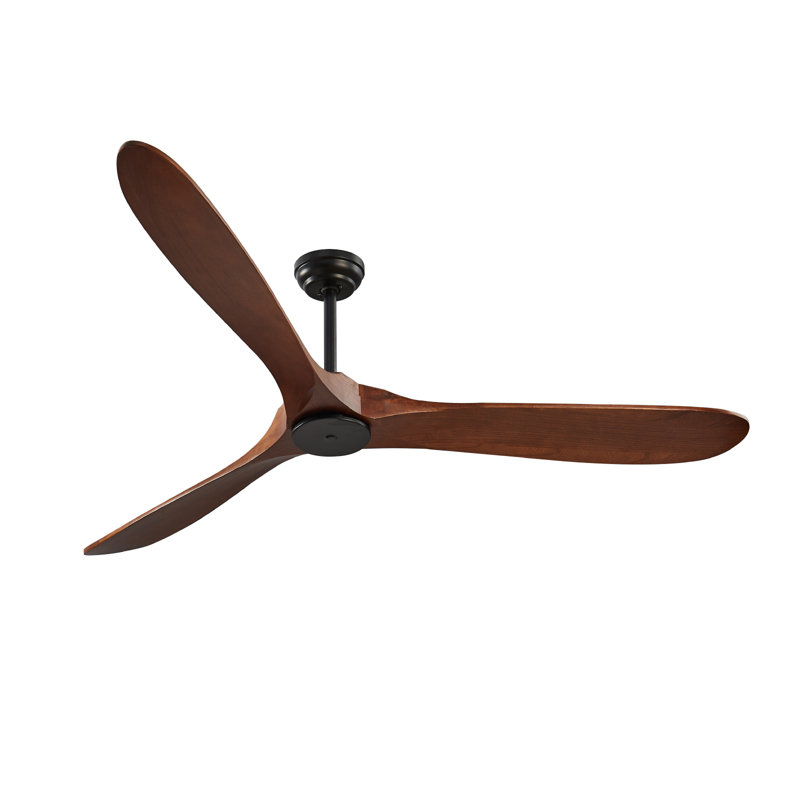 72" Wood Blade Ceiling Fan No Light Remote Control Reversible DC Motor, Walnut