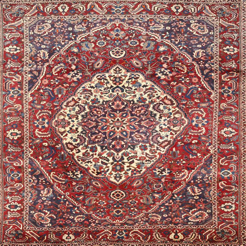 Tapis traditionnel rouge / beige / bleu, Rond 5 pi