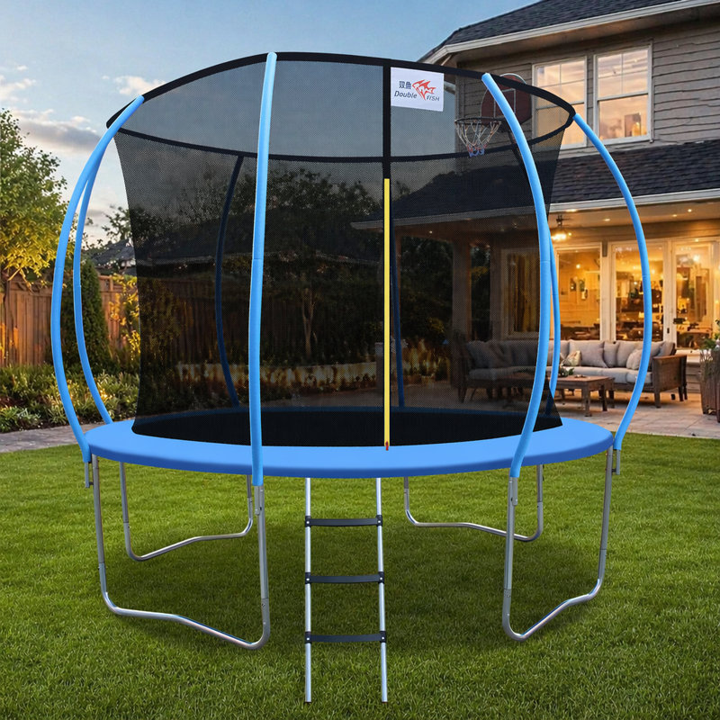 Mini trampoline 10 pieds pliable avec main courante, capacité de 400 lb, idéal pour la forme physique des adultes et l'exercice à la maison