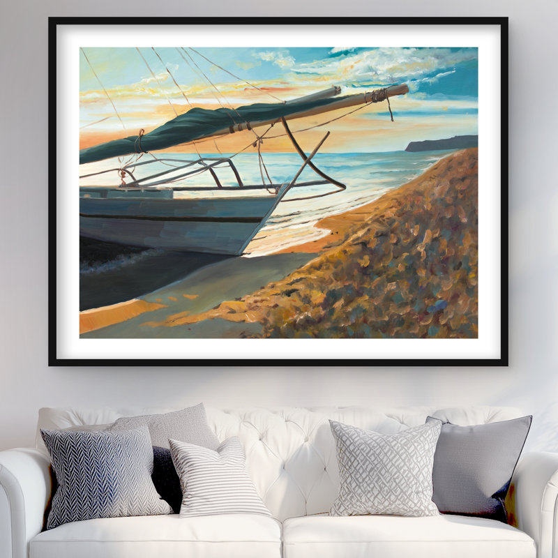 «Peaceful Seaside - Blue Coastal», reproduction encadrée