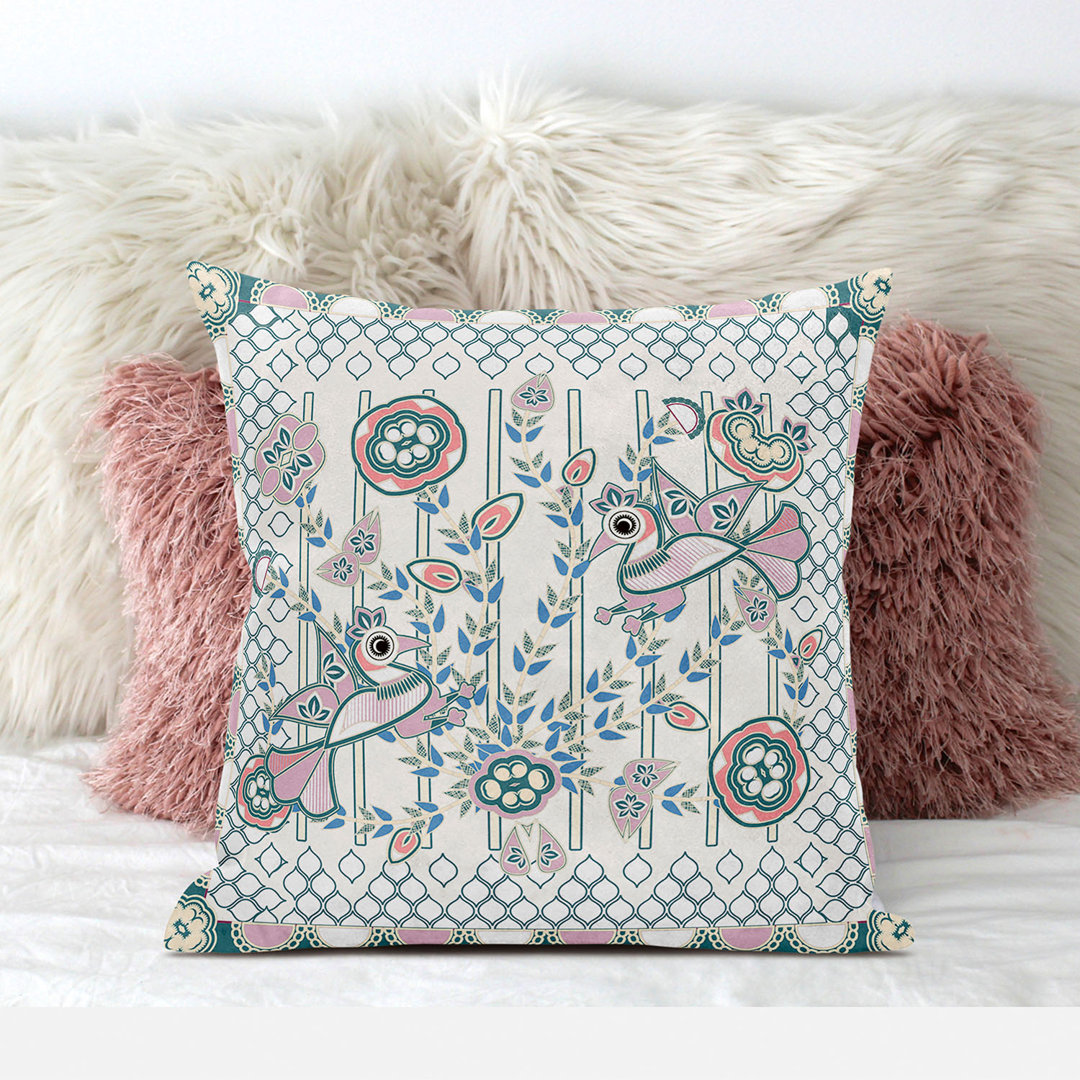 Pond Peacock Floral Square Cushion With Filling