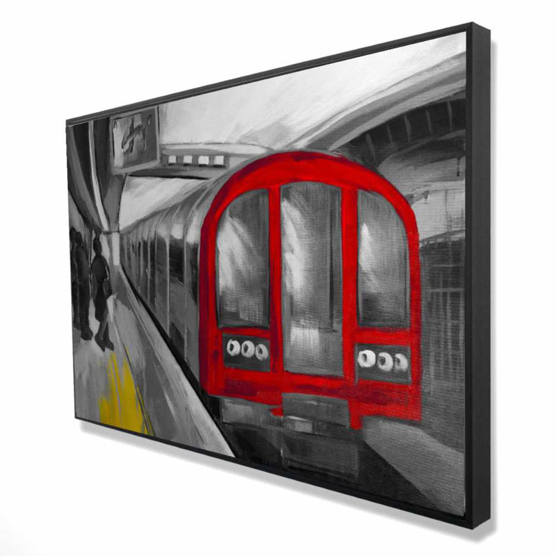 «Waiting Subway» - Toile encadrée rouge train pour la décoration intérieure