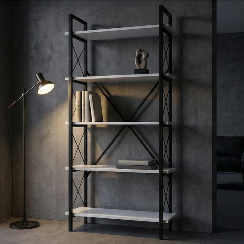 Urban Loft 5-Tier Multi-Purpose Display Etagere Bookcase, White/Black