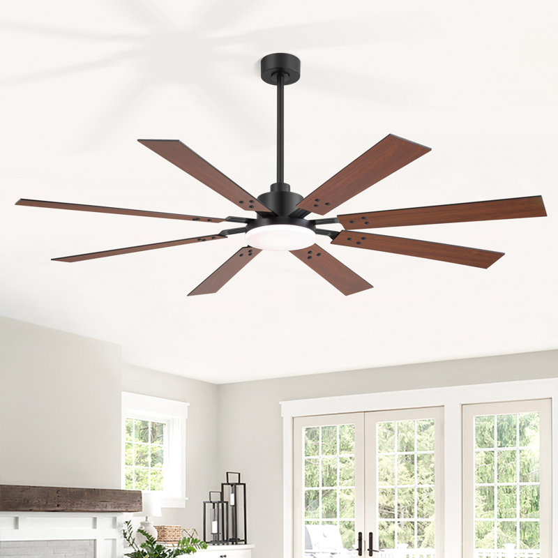Ventilateur de plafond moderne 72 po avec lumière, DEL 3CCT, télécommande, moteur à courant continu réversible à 6 vitesses, pales noir / noyer à double face, minuterie, intérieur et extérieur couvert
