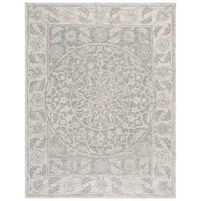 Tapis floral en laine touffeté à la main en coton bleu clair / beige Lounette