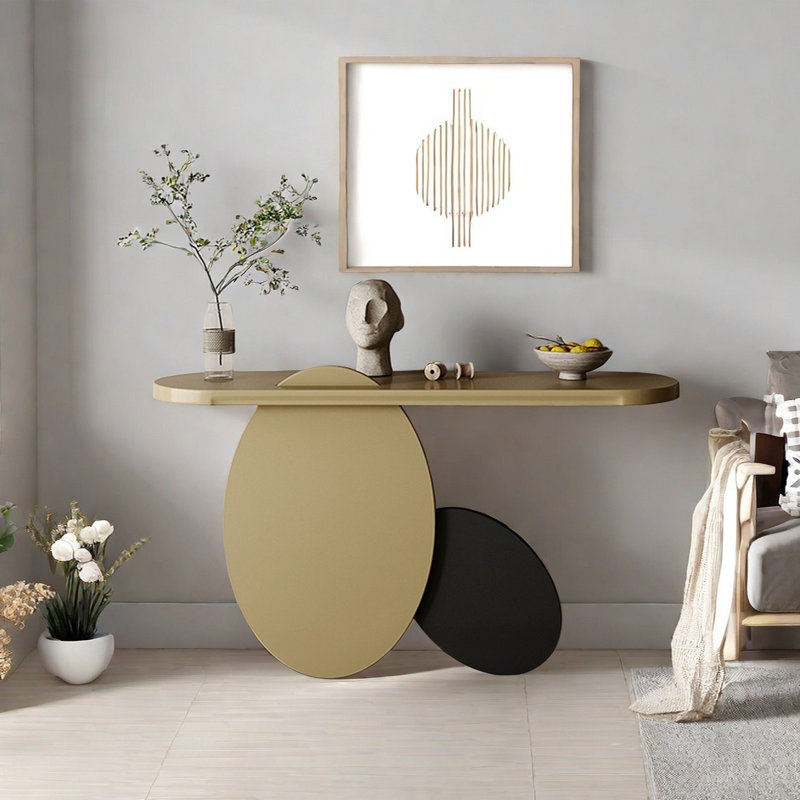 Console Modern Minimalist Art, 31.5" H x 55.12" W x 15.75" D, Or champagne, Noir / champagne doré