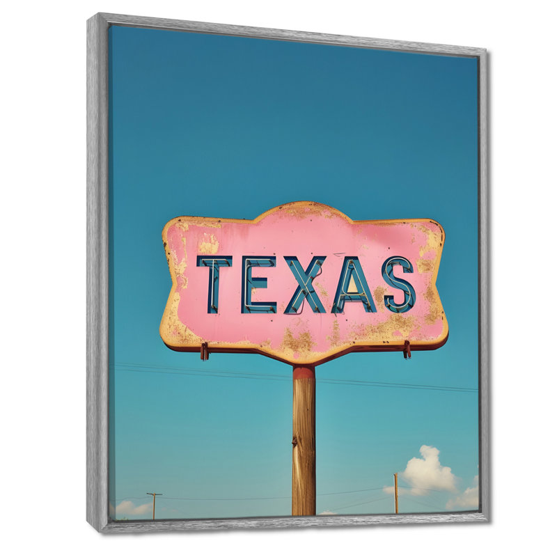 «Texas Road Sign», impression sur toile imprimée au Texas, H 32 po x l 24 po x P 1 po, Toile argentée avec cadre flottant