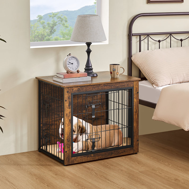 Dog Crate Furniture with 2 Doors, Rustic Brown/Black, 61cm H x 69cm W x 51cm D