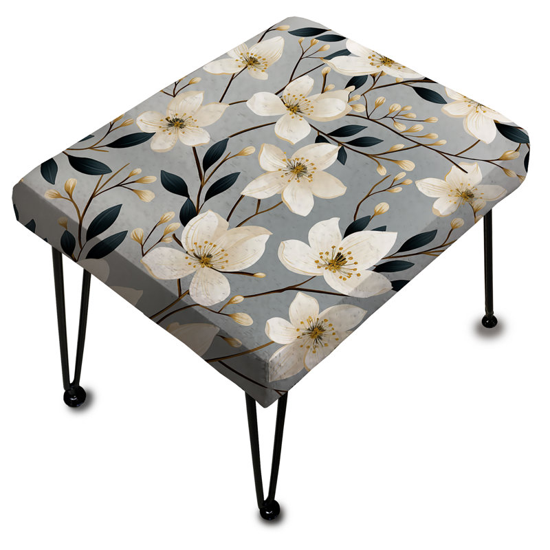 Minimalisme avec motif de fleurs grises et beiges - Repose-pieds rectangulaire floral