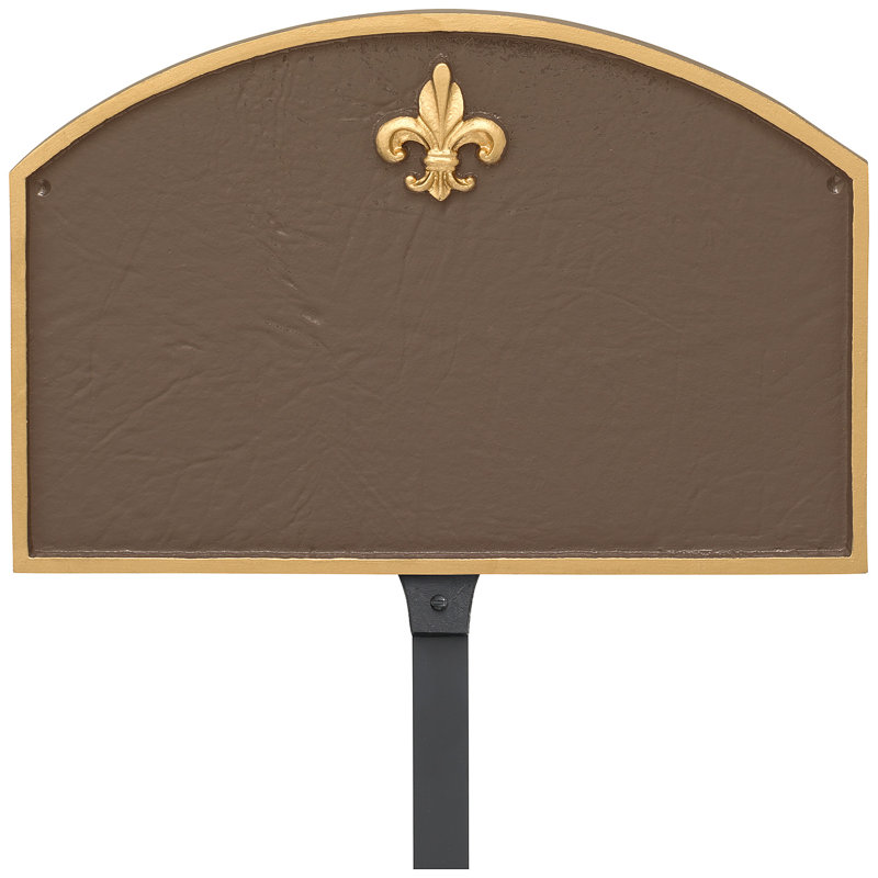 Fleur de Lis Prestige Arch Petite Address Sign Plaque with Lawn Stake, Sand / Gold